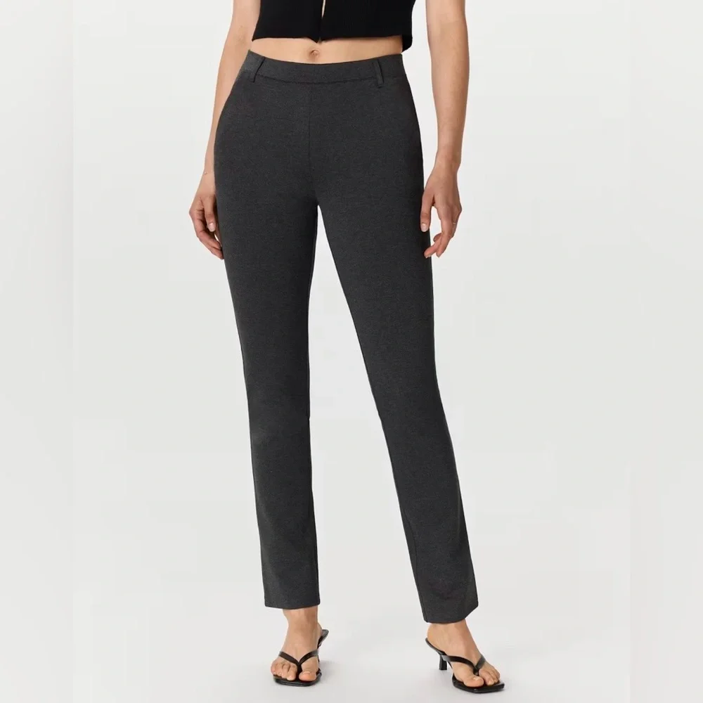 Quince‎ Ultra-Stretch Ponte Straight Leg Pants Charcoal Pull On Elastic Waist